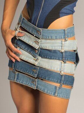 Multistory Cutout Column Mini Denim Skirt